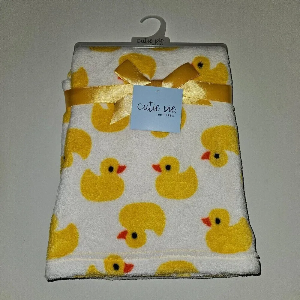 NEW Cutie Pie Yellow Duck White Fleece Baby Blanket Lovey 30